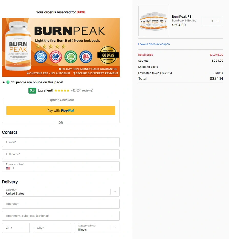 BurnPeak secure checkout page